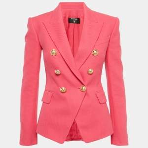 Balmain Paris Pink Cotton Double Breasted Blazer S
