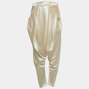 Balmain Cream Wool & Silk Pleated and Draped Trousers M