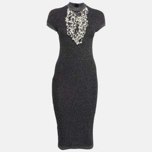 Balmain Black Lurex Knit Chain Embellished Short Dress S