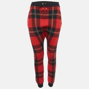 Burberry Red Tartan Lurex and Wool Wool Knit Sweatpants XS