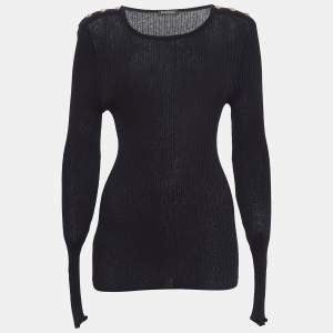 Balmain Black Rib Knit Button Detail Sweater M