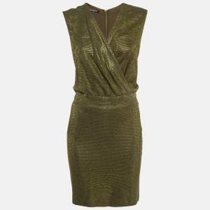 Balmain Green Embellished Jersey V-Neck Sleeveless Dress M