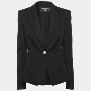 Pre Owned Balmain Black Wool One Buttoned Blazer XS