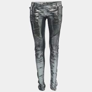 Balmain Metallic Printed Leather Skinny Pants M