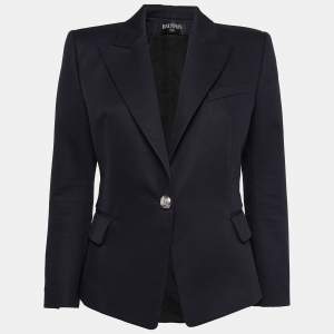 Balmain Navy Blue Cotton Single Breasted Blazer L