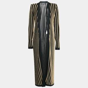Balmain Black/Gold Striped Lurex Knit Duster Cardigan S