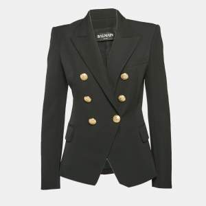 Pre Owned Balmain Black Wool Button Detail Double Breasted Blazer M