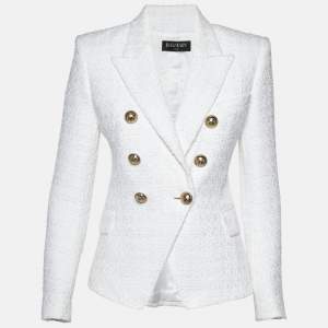 Pre Owned Balmain White Tweed Double Breasted Blazer S
