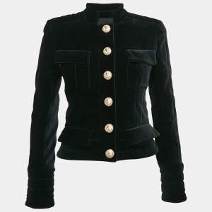 Balmain Black Velvet Button Detail Single Breasted Jacket S