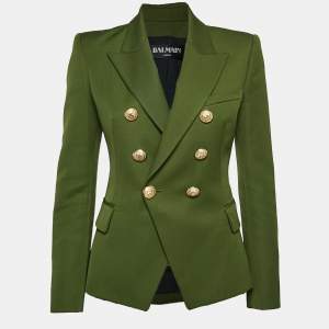 Pre Owned Balmain Green Gabardine Wool Double-Breasted Blazer S