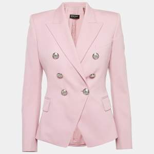 Balmain Pink Gabardine Double Breasted Blazer M