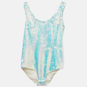 Balmain Metallic Blue Sequin Sleeveless Bodysuit M
