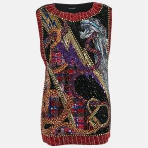Balmain Black Beads and Sequin Embellished Silk Mini Shift Dress M