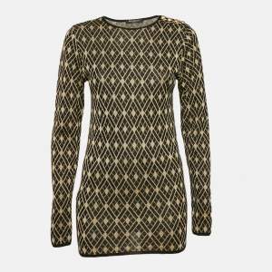 Balmain Black/Gold Patterned Lurex Knit Jumper M