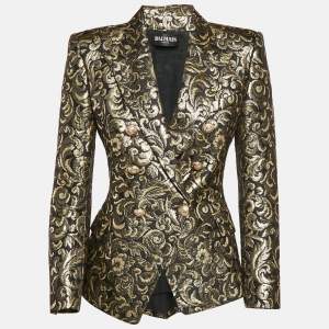 Balmain Black/Gold Brocade Double Breasted Blazer M