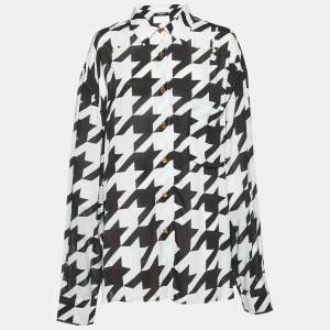 Balmain Monochrome Houndstooth Print Poplin Button Front Shirt L