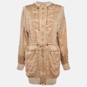 Balmain Beige Gabardine Long Zip-Up Jacket S