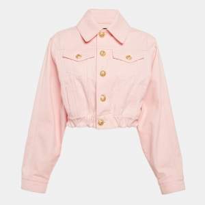 Balmain Pink Denim Buttoned Detailed Cropped Jacket S