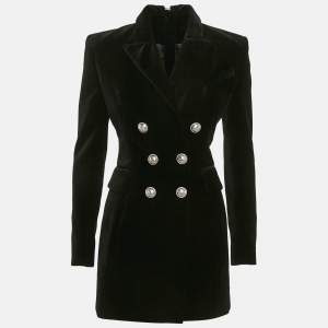 Balmain Black Velvet Double Breasted Blazer Dress S