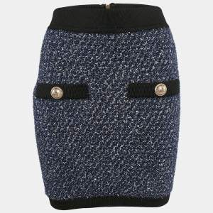 Balmain Blue Metallic Tweed Sequin Embellished Mini Skirt M