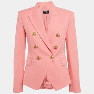 Balmain Pink Cotton Canvas Double Breasted Blazer S