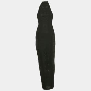 Balmain Black Patterned Stripe Knit Halter Neck Bodycon Dress S