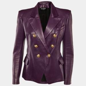 Balmain Purple Leather Double Breasted Blazer L
