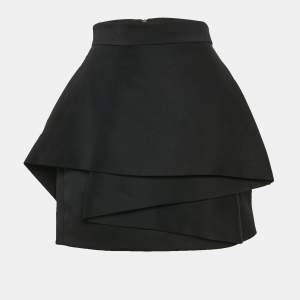 Balmain Black Wool Ruffled Mini Skirt L