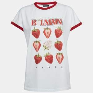 Balmain White Strawberry Print Jersey T-Shirt M