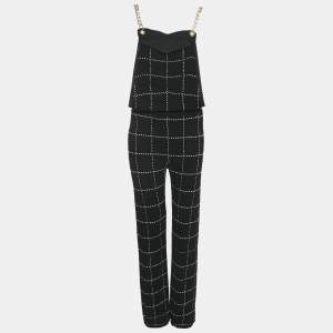 Balmain Black Patterned Knit Chain Strap Detail Jumpsuit M