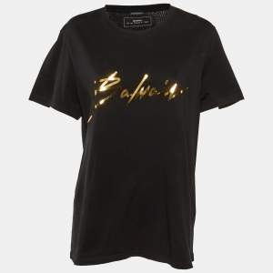Balmain Black Foil Logo Cotton Crew Neck T-Shirt XXL