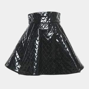 Balmain Black Quilted Patent Leather Flared Mini Skirt S