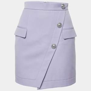 Balmain Lavender Wool Button Detail Mini Skirt S