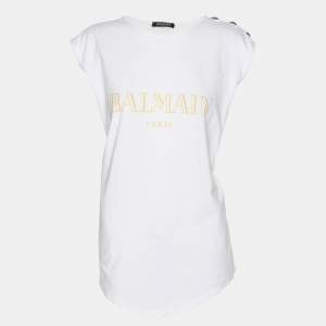 Balmain White Logo Printed Cotton Knit Sleeveless Tank Top L