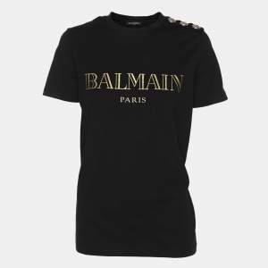 Balmain Black Jersey Logo Print T-Shirt S