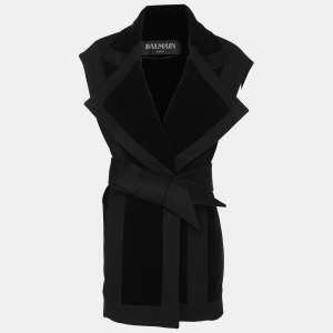 Balmain Black Velvet Wool Waist Belt Jacket M