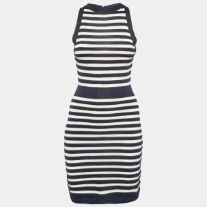 Balmain Navy Blue/White Stripe Knit Sleeveless Mini Dress S