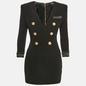 Balmain Black Crepe Double Breasted Mini Dress M