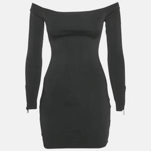 Balmain Black Rib Knit Mini Bodycon Dress S