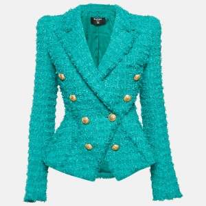 Balmain Blue Tweed Double Breasted Jacket S