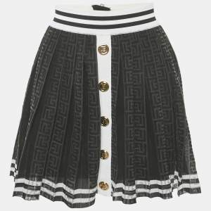 Balmain Black Monogram Mesh Pleated Mini Skirt S