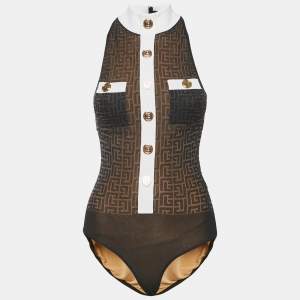Balmain Black Monogram Mesh High Neck Bodycon Top S