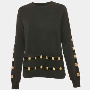 Balmain Black Cotton Knit Coin Embellished Sweatshirt M