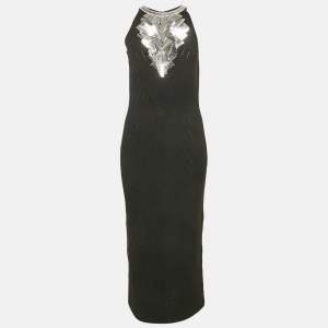 Pre Owned Balmain Black Sequin Embellished Knit Midi Dress L