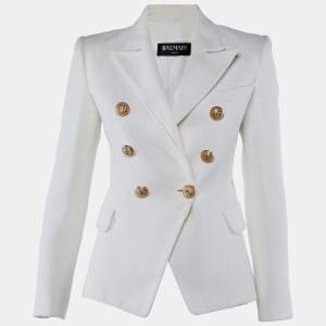 Pre Owned Balmain Ivory Cotton Double Breasted Jacket S