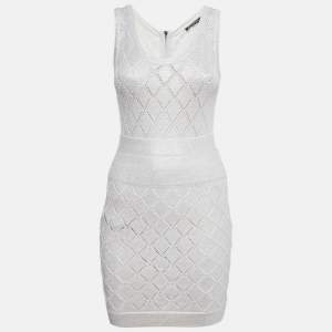 Pre Owned Balmain Ivory Lurex Knit Sleeveless Mini Dress S