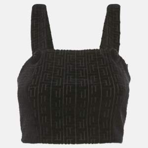 Pre Owned Balmain Black Patterned Velvet Crop Top S