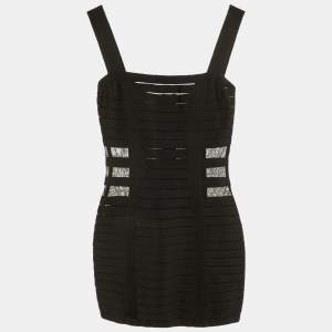 Pre Owned Balmain Black Jersey Mesh Detail Bandage Mini Dress S