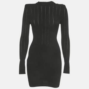 مملوكة مسبقًا Balmain Black Stretch Knit Zip UP Mini Dress S