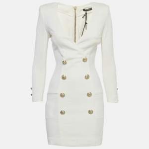 مملوكة مسبقًا فستان بالماين ميني قطن أبيض بتفاصيل أزرار مقاس صغير (سمول)